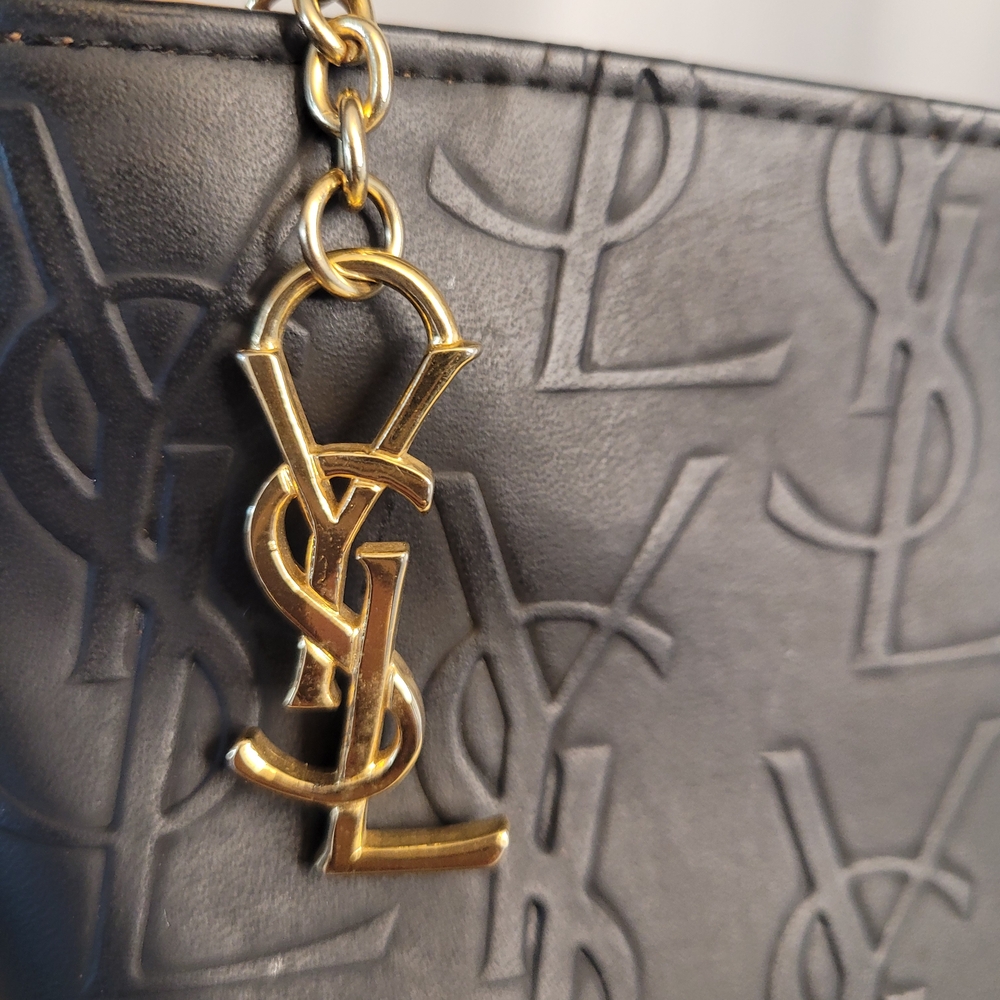 Yves Saint Laurent Cassandra YSL Monogram Tote Bag In Black and Tan - Picture 3 of 16
